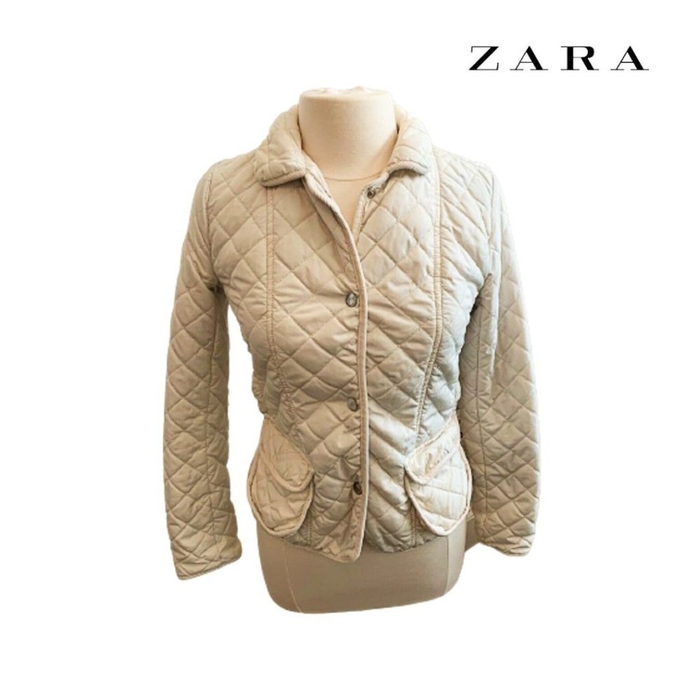 ZARA WOMAN ECRU PUFFER JACKET WITH Corduroy Elbows and Cording